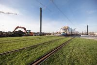 Bahnstadt-Straßenbahn. (Foto: Buck) Bahnstadt-Straßenbahn. (Foto: Buck)