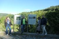 Enthüllten gemeinsam die neuen Geotafeln (v.l.): Sabine Lachenicht, Leiterin des städtischen Umweltamtes, Jochen Babist, Geo-Naturpark Bergstraße-Odenwald, Andreas Hauschild und Marion Hauschild, Wolfsbrunnen gGmbH. (Foto: Stadt Heidelberg) Ein Gruppenfoto vor den neuen Infotafeln.