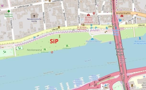Neuenheimer Neckarwiese (Foto: OpenStreetMap) Map mit Verortung Sport im Park auf Neuenheimer Neckarwiese