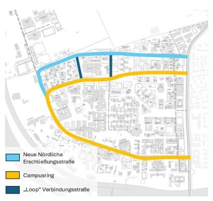 Skizze der neuen Erschließung Campus INF