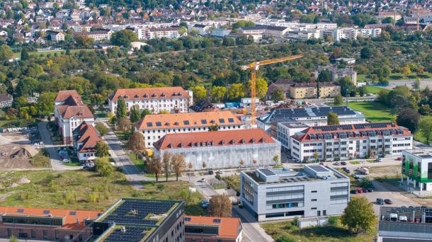 Der hip entwickelt sich weiter. Hier soll auch das Business House untergebracht werden. (Foto: Buck) Luftbild des Heidelberg Innovation Park.