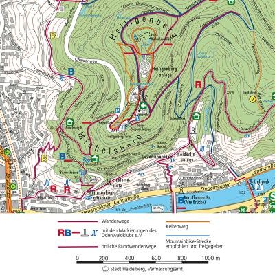 Karte mit Wanderwegen (Karte: Stadt Heidelberg) Karte mit Wanderwegen