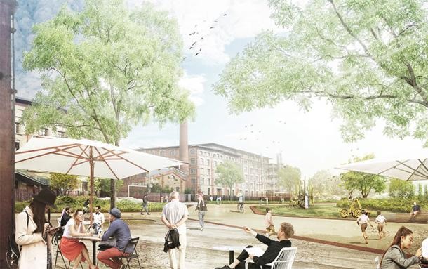 In Blickrichtung Landfriedgelände (Visualisierung: GDLA Landschaftsarchitekten) In Blickrichtung Landfriedgelände (Visualisierung GDLA Landschaftsarchitekten)