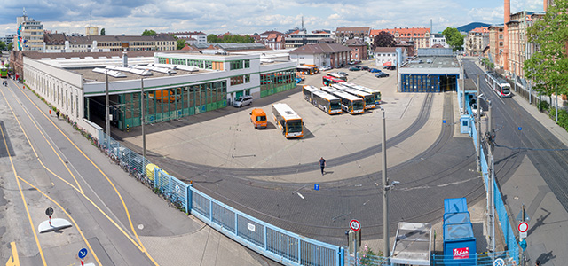 Der Heidelberger rnv-Betriebshof soll an einem neuen Standort im Wieblinger Weg entwickelt werden. (Foto: Stadt Heidelberg) Der alte rnv-Betriebshof von oben.