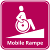 Eine stilisierte Person sitzt im Rollstuhl und fährt eine Rampe hoch. Eine stilisierte Person sitzt im Rollstuhl und fährt eine Rampe hoch.