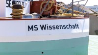 Ein Schiffsbug mit dem Schriftzug "MS Wissenschaft".